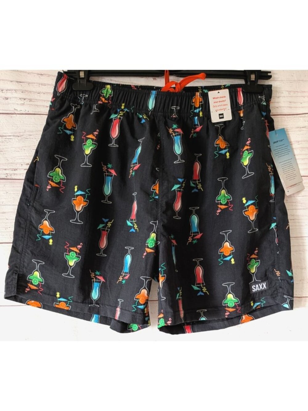 SAXX Go Coastal 2N1 Volley 5 Inseam Swim Shorts TrunkmBlack Lined Cocktail Men L
